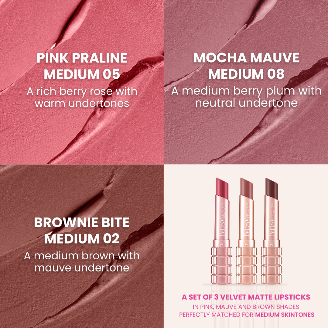 MEDIUM TRIO COCOA PEPTIDE VELVET MATTE LIPSTICK COMFORT MATTE LIPSTICK