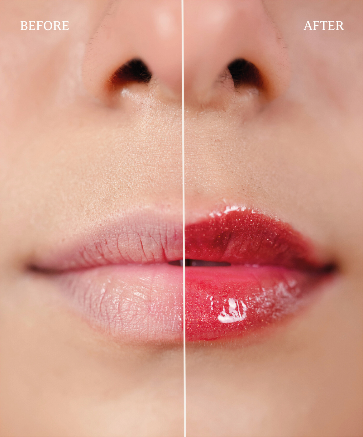 Image showing immediate visible plumping effect of Crystal Crush Lip Plumping Gloss -XL - Typsy Beauty