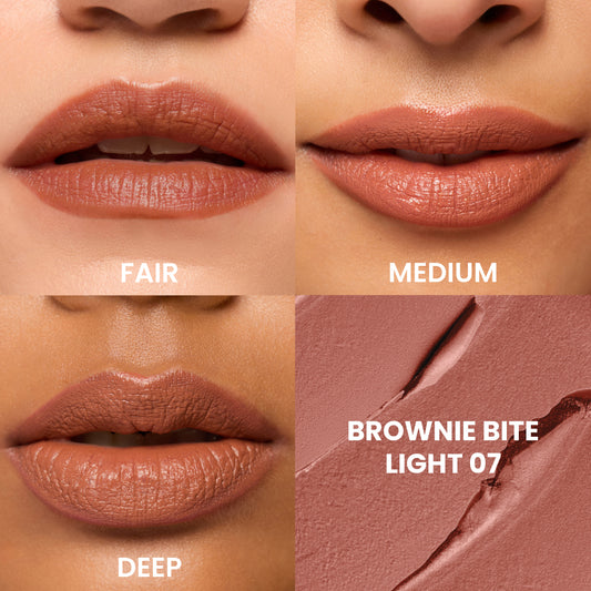 Brownie Bite · Light on fair, medium and deep skin
