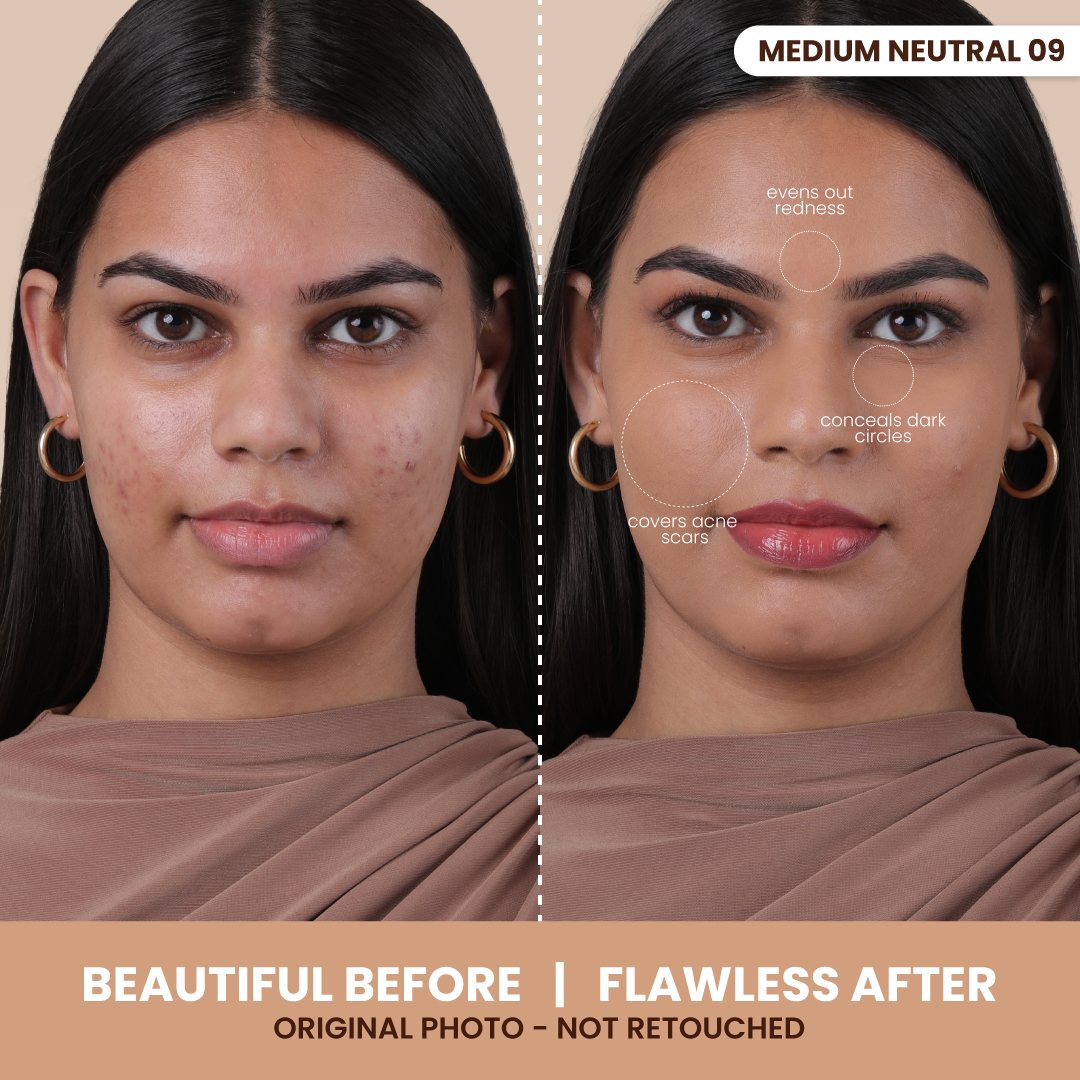 Foundcealer Flex before and after on real skin, not retouched