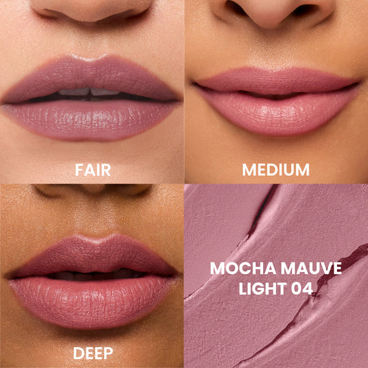 Mocha Mauve · Light on fair, medium and deep skin
