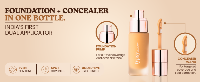 Foundation pump and concealer wand in one bottle